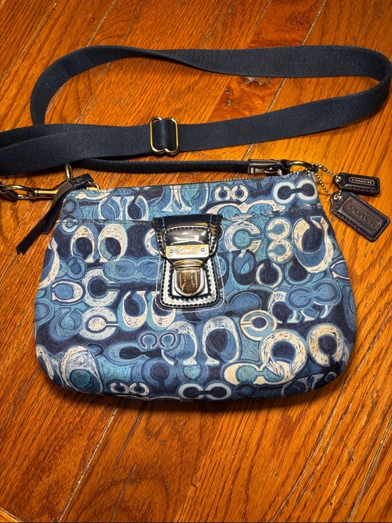 Coach Handbags - Coach Blue Graffiti Op Art Canvas Crossbody Shoulder Bag Adjustable Strap